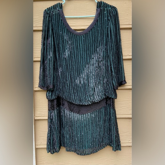 Cocktail Dress Blouson Black/Green Embellished - Picture 5 of 15